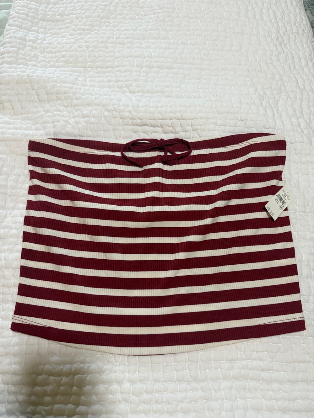 NWT Offline Striped Maroon and White Tube Top with Drawstring